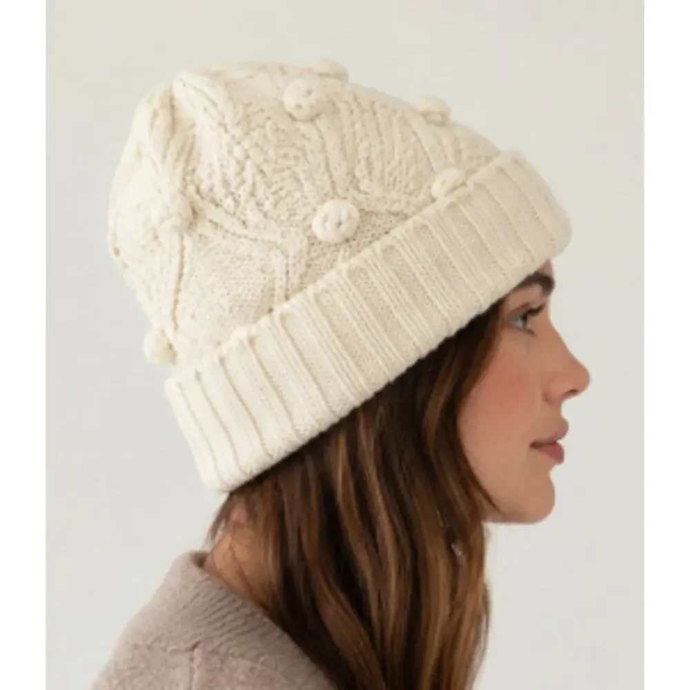 Madewell Bobble Stitch Beanie Antique Cream 100% Wool Cable Knit NWT